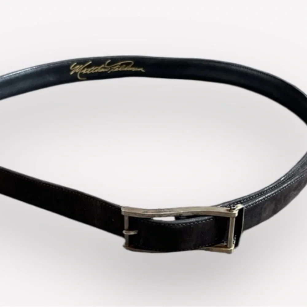 🥑Matthew Feldman Black Leather Belt Silver Buckle | Minimalist Luxury | 34”